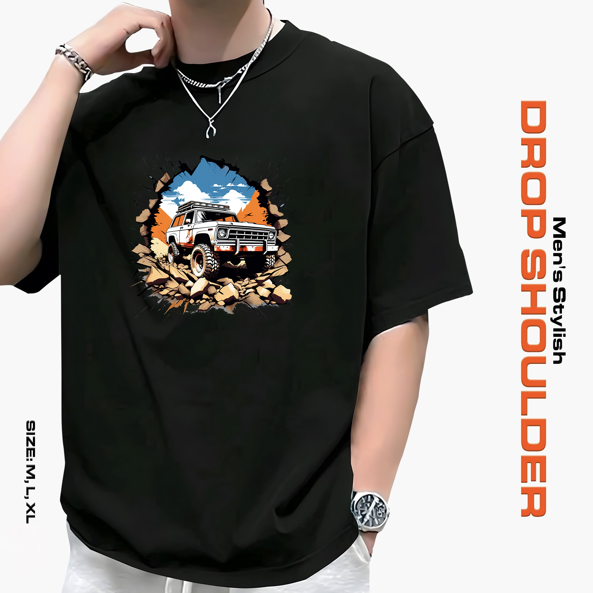 Men's Stylish Drop Shoulder- Black Code: 12895 Size: M/L/XL/XXL